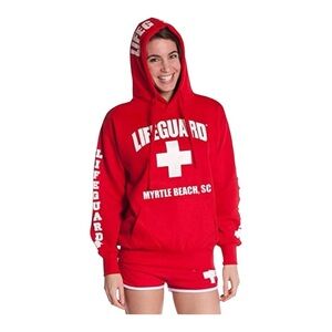 Bright Red Lifeguard Pullover Hoodie Myrtle 🏝️ Beach, SC